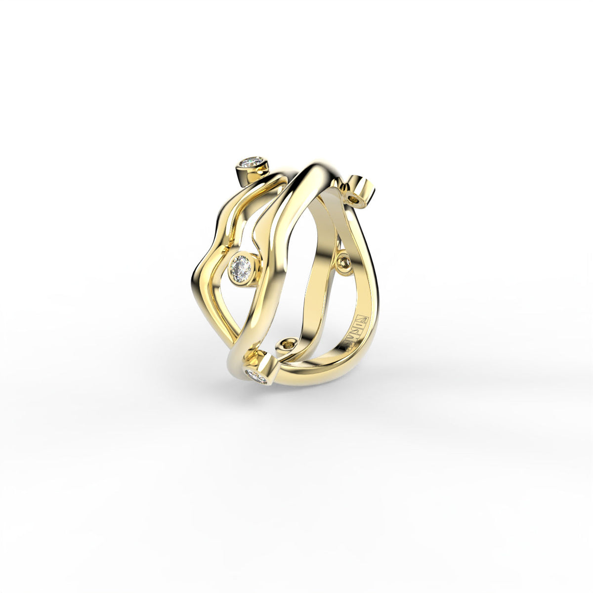 Bare Souls Two Shank 18K Gold Ring w. 0.24 ct Diamonds