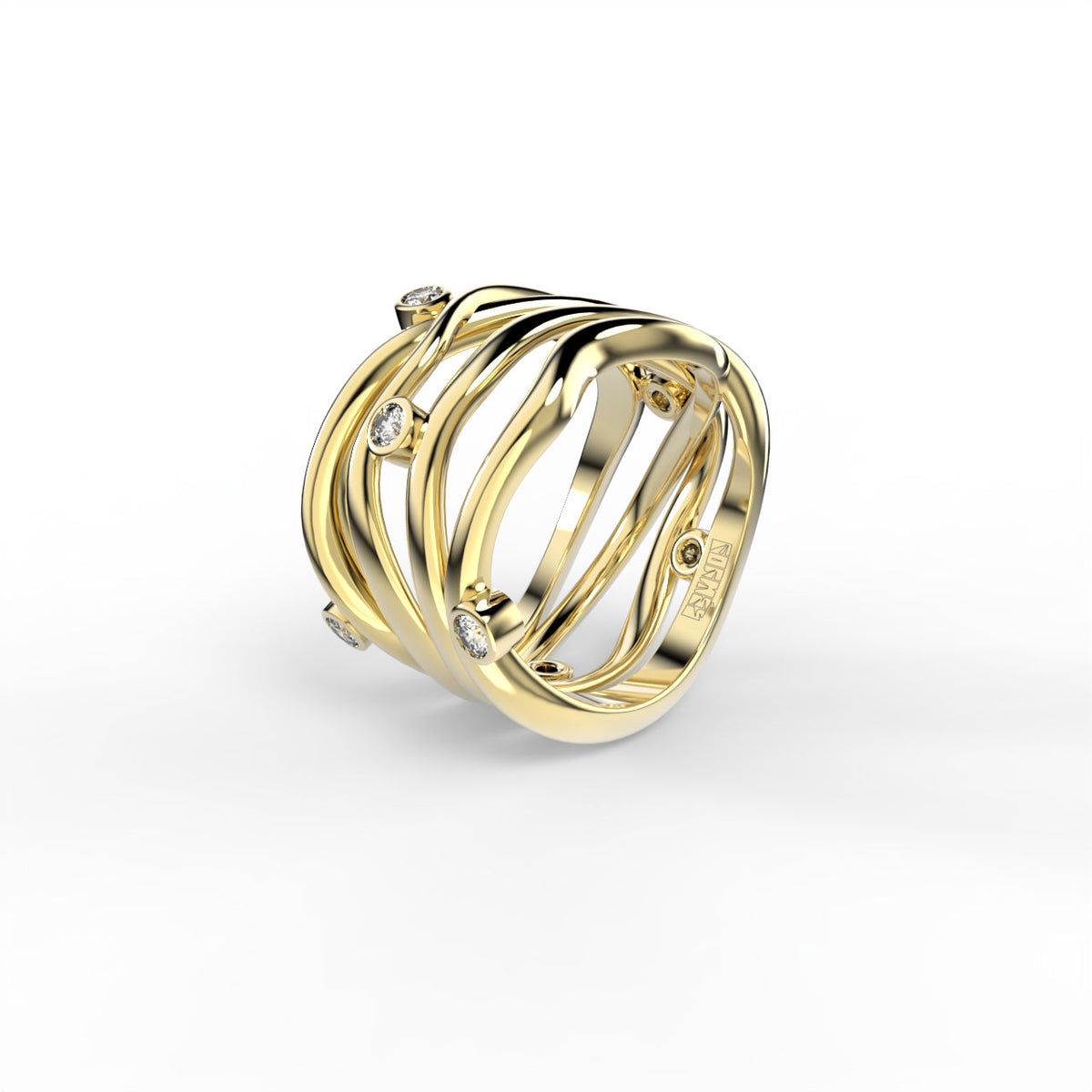Bare Souls Four Shank 18K Gold Ring w. 0.28 ct Diamonds