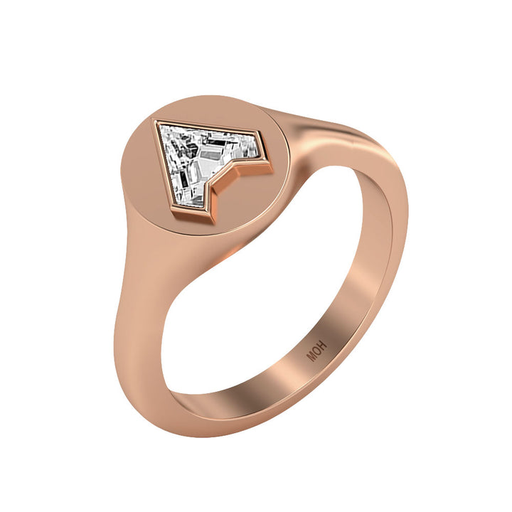 Alphabet 18K Rosegold Initial A Signet Ring w. Solitaire Lab-Grown Diamond
