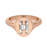 Alphabet 18K Rosegold Initial H Signet Ring w. Solitaire Lab-Grown Diamond