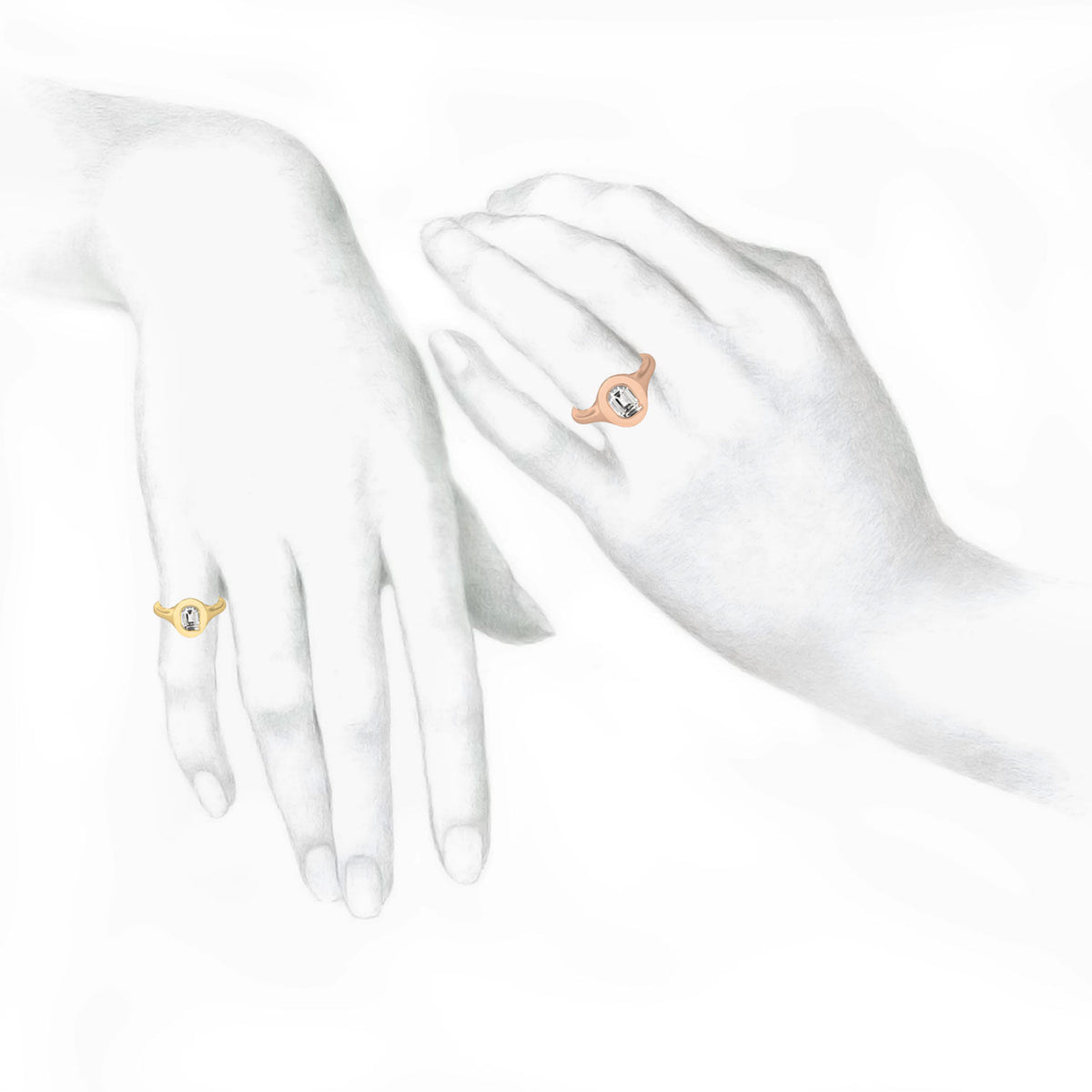 Alphabet 18K Rosegold Initial Q Signet Ring w. Solitaire Lab-Grown Diamond