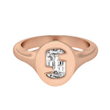 Alphabet 18K Rosegold Initial S Signet Ring w. Solitaire Lab-Grown Diamond