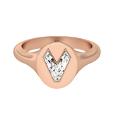 Alfabet 18K Rosaguld Initial V Signet Ring m. Solitaire Lab-Grown Diamant