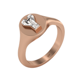 Alphabet 18K Rosegold Initial Y Signet Ring w. Solitaire Lab-Grown Diamond