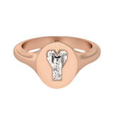 Alphabet 18K Rosegold Initial Y Signet Ring w. Solitaire Lab-Grown Diamond