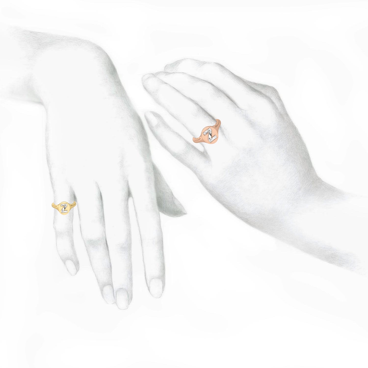 Alphabet 18K Rosegold Initial Z Signet Ring w. Solitaire Lab-Grown Diamond