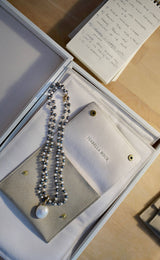 Pebble Grey & White Pearl 18K Gold Necklace