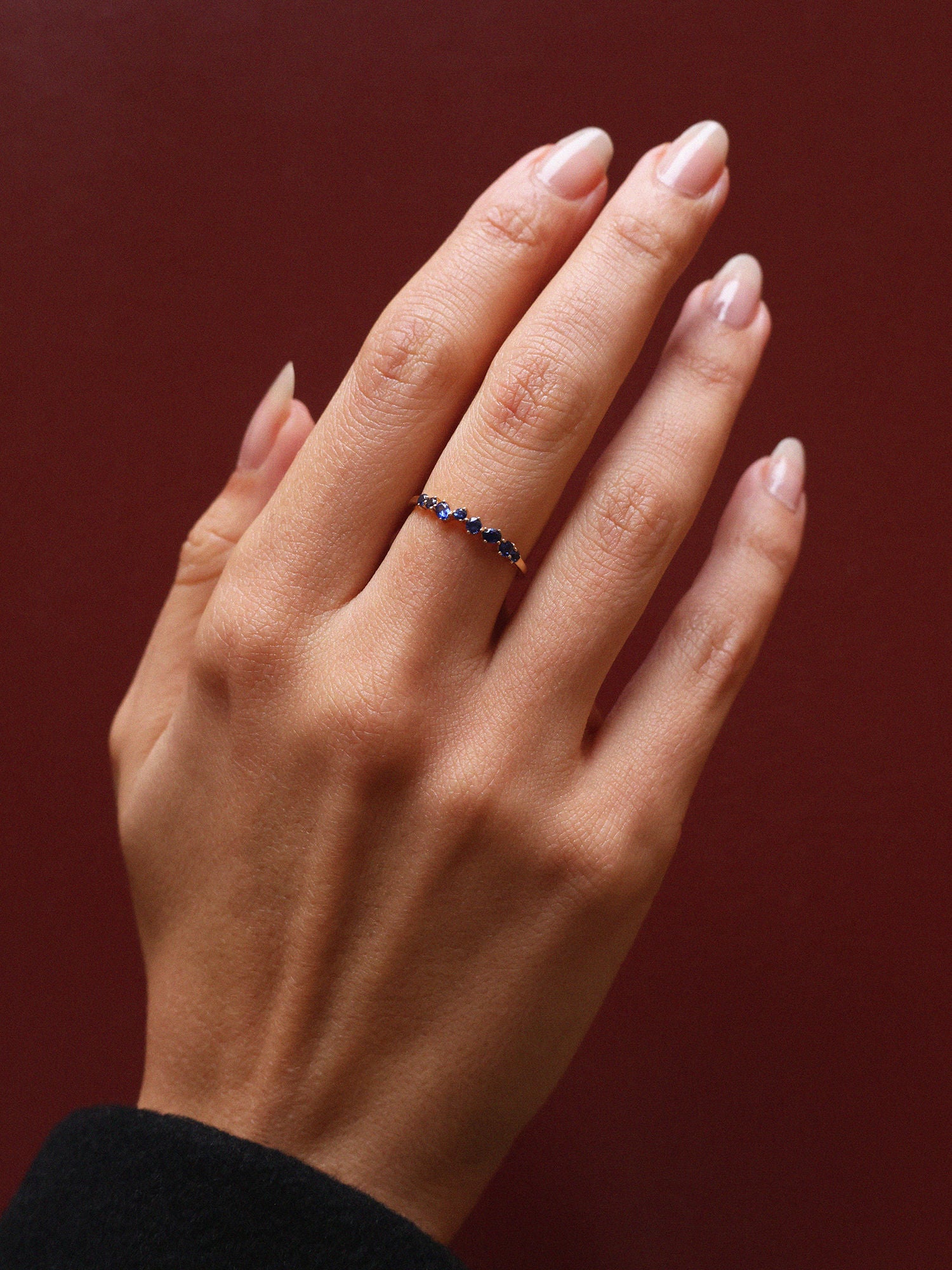 Sapphire Cluster Band 14k Gold Ring