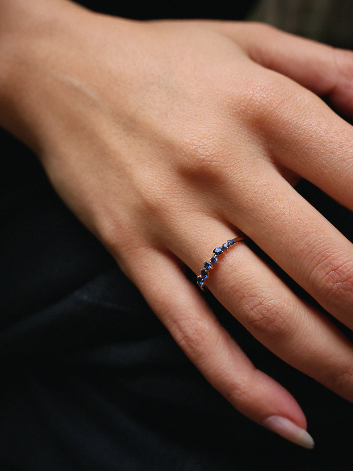 Safir Cluster Band 14K Hvidgulds Ring