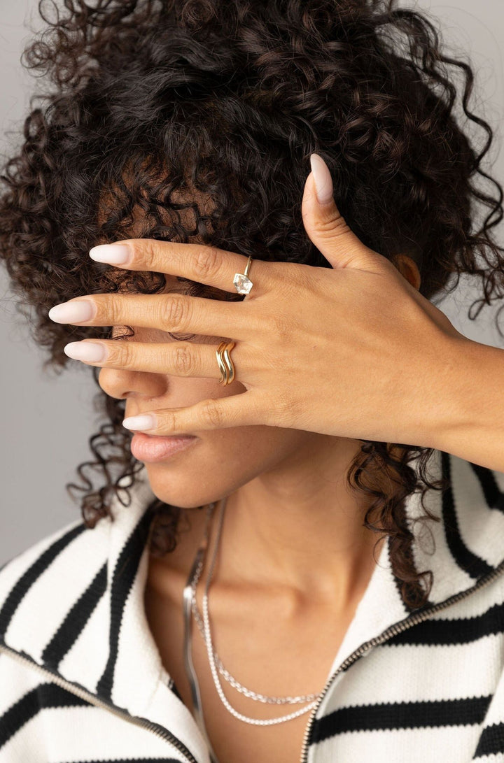 Shield 14K Gold Ring w. Topaz