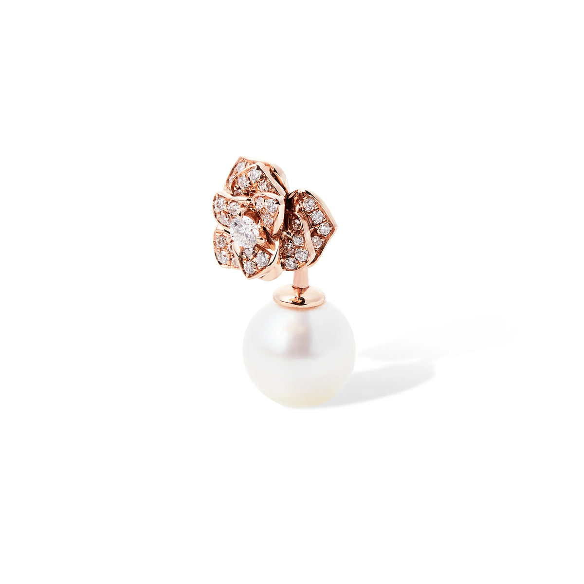 Enchanted Rose 14K Guld Ørestikker m. Diamanter & Perle