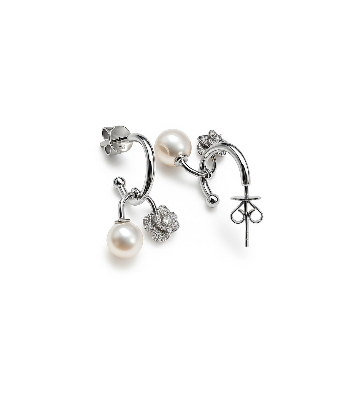Enchanted Rose 14K Gold Earrings w. Diamonds & Pearls