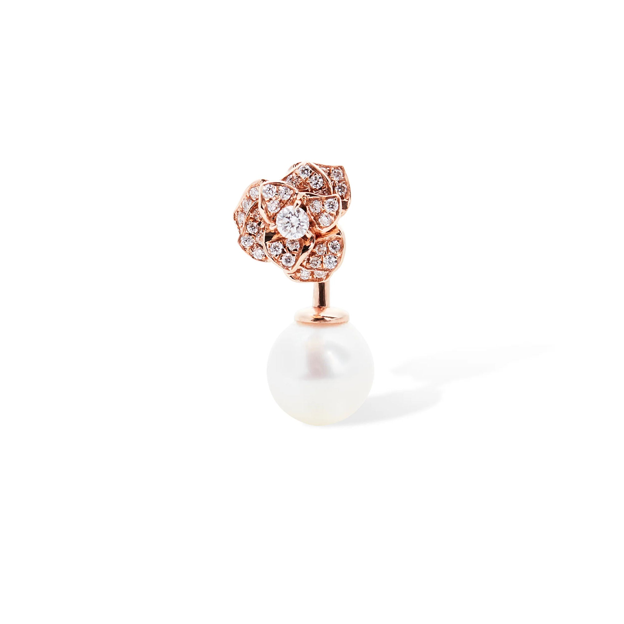 Enchanted Rose 14K Guld Ørestikker m. Diamanter & Perle