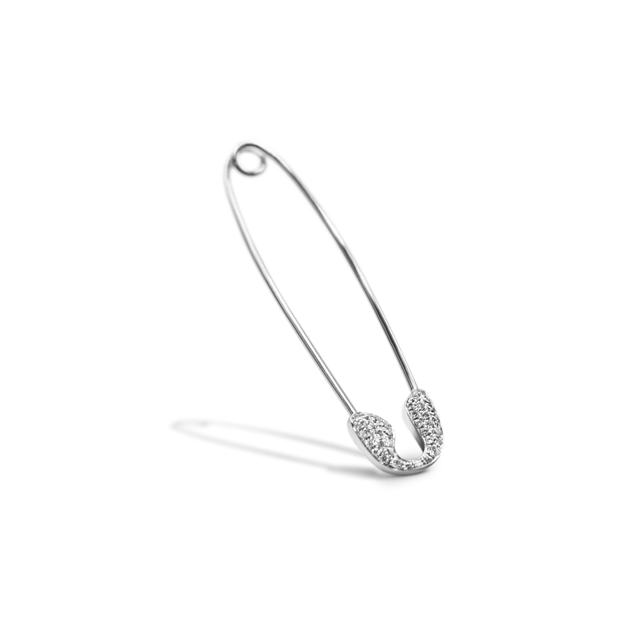 Classic Medium 14K Gold Safety Pin Earring w. Diamonds