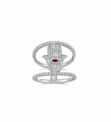 Lucky Hand 14K Gold Ring w. Diamonds & Ruby