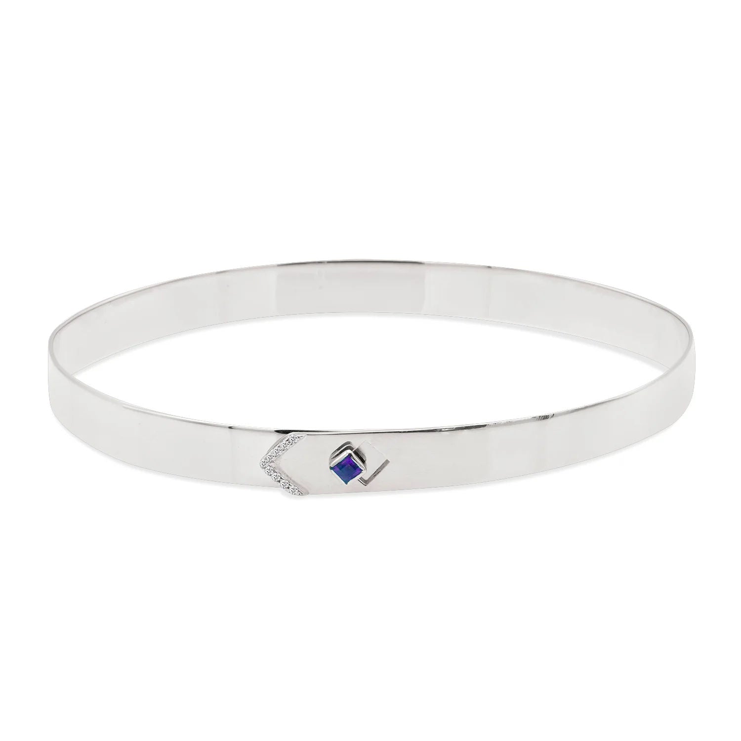 Loquet 14K Gold Bangle w. Diamonds & Centerstone of Choice