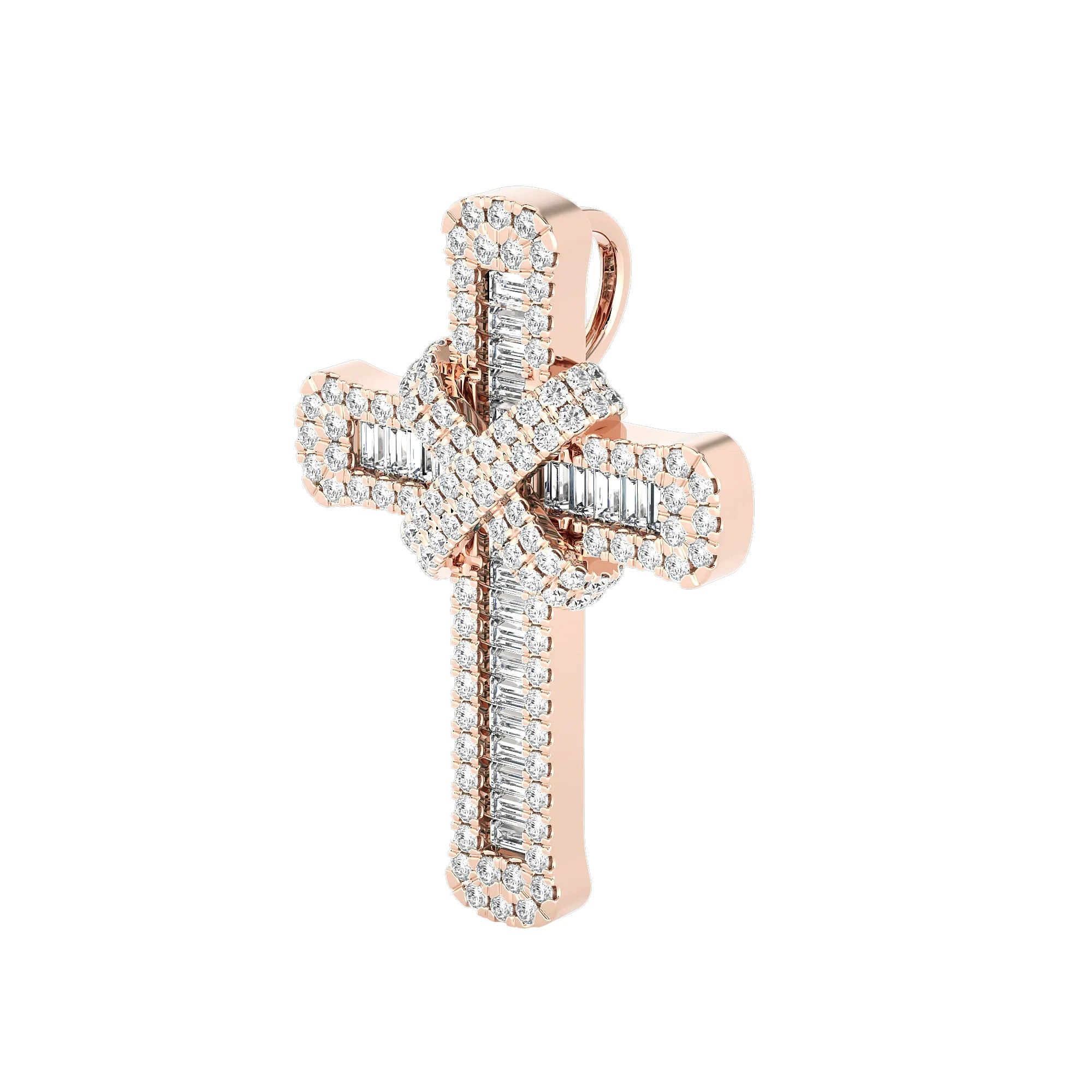 Tennis Cross 14K Gold Pendant w. Diamonds