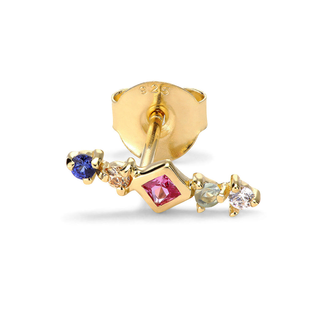 Shooting Rainbow 14K Gold Plated Stud w. Zirconia