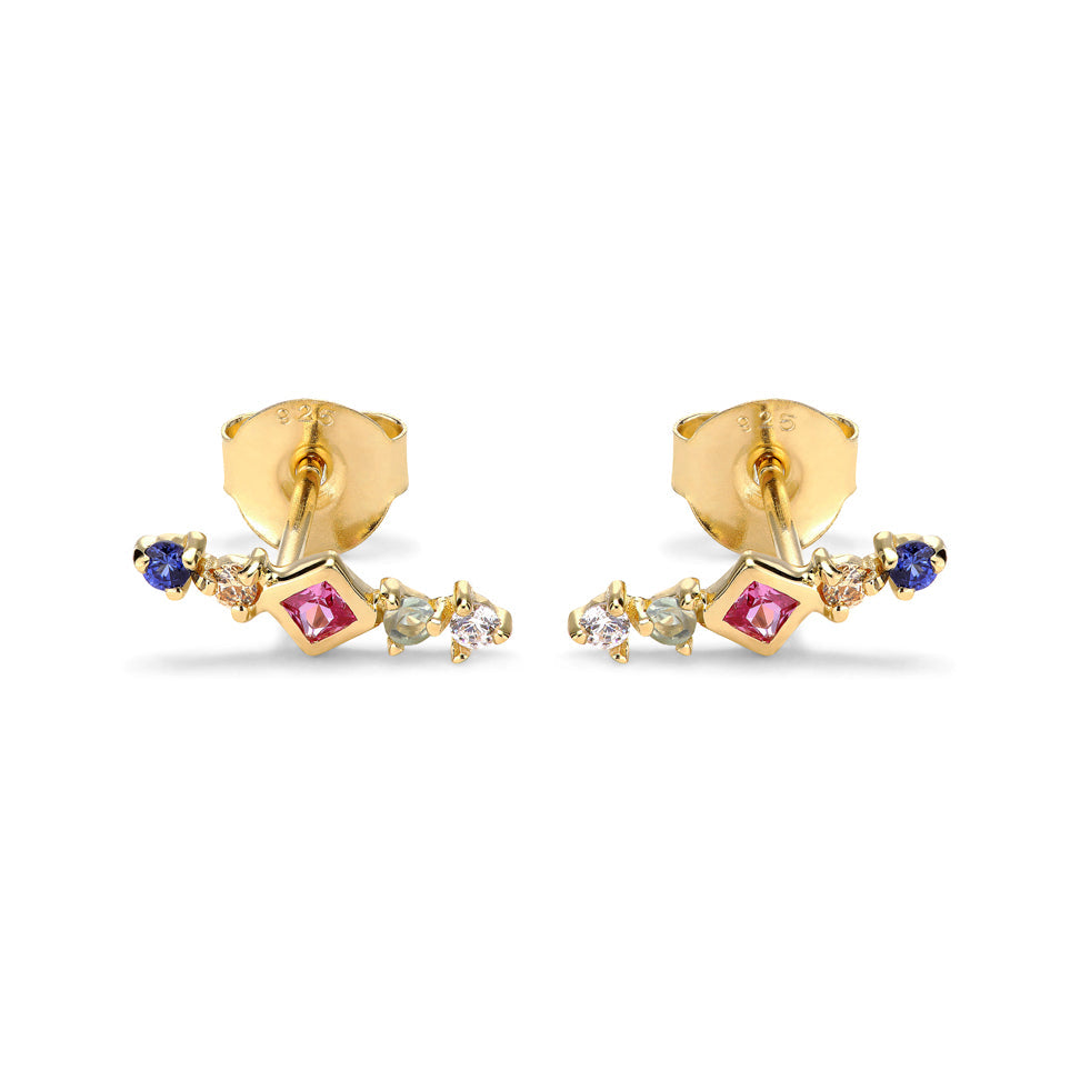 Shooting Rainbow 14K Gold Plated Stud w. Zirconia