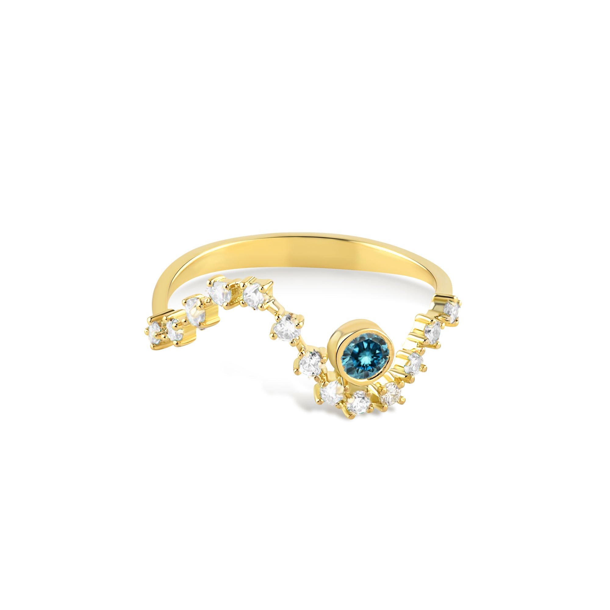 Sonia Wave 18K Gold Ring w. Diamonds