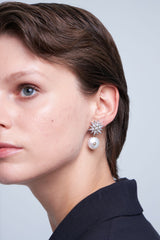 Star & Pearl Drop Silver Earrings w. Zirconia & Pearls