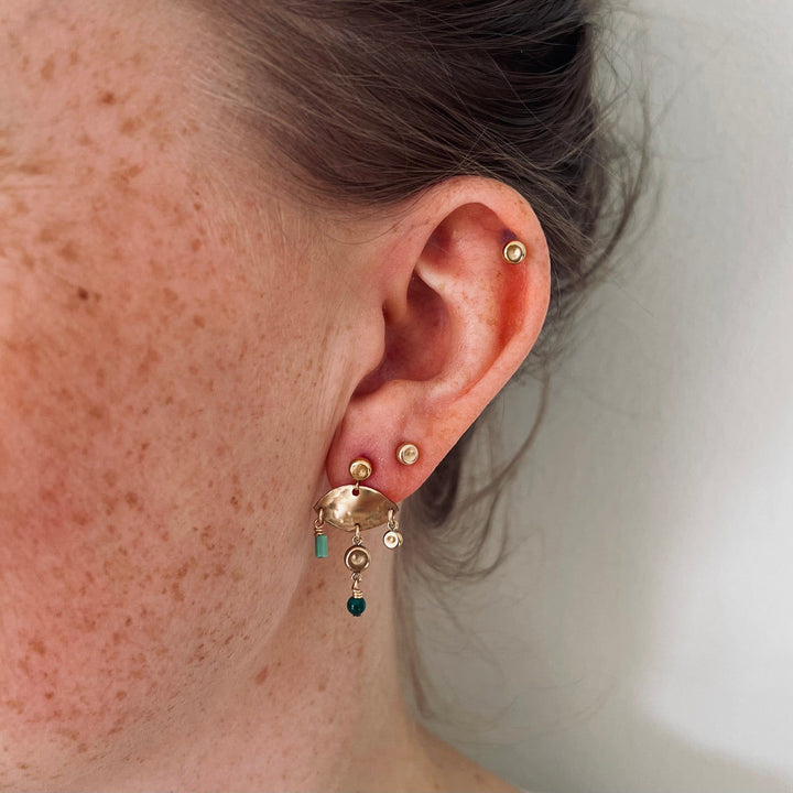 Svea 14K Gulddoublé Ørering m. Malakit & Perle