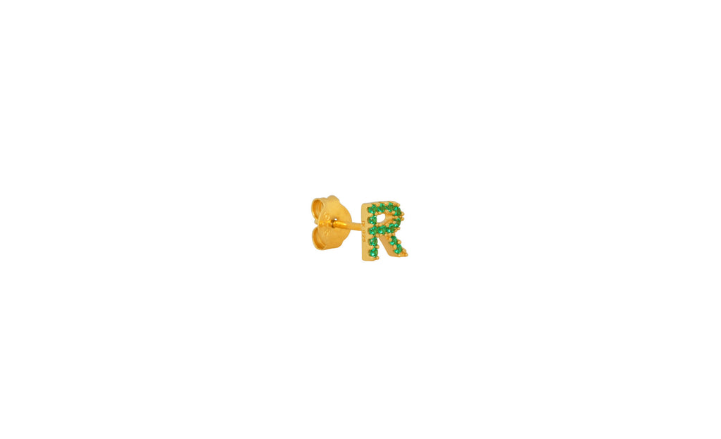 IX R 22K Gold Plated Stud w. Zirconia