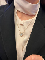 Clover 18K Gold, Rosegold or Whitegold Ring Large Necklace w. Diamonds