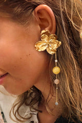 Special Edition 18K Gold Earring-pendant w. Diamond, Amber & Aquamarine