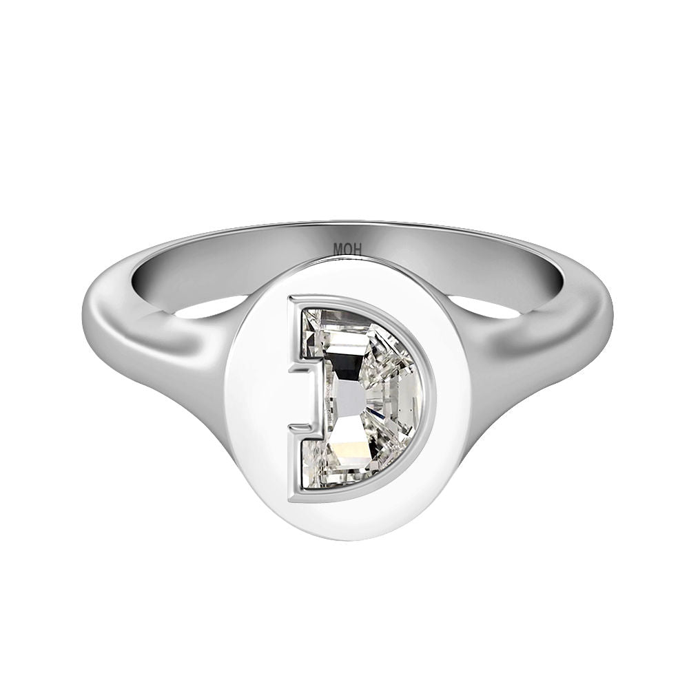 Alfabet 18K Hvidguld initial D Signetring m. Solitaire Lab-Grown Diamant