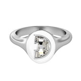 Alphabet 18K Whitegold Initial D Signet Ring w. Solitaire Lab-Grown Diamond