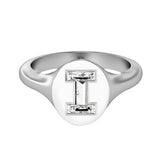 Alphabet 18K Whitegold Initial I Signet Ring w. Solitaire Lab-Grown Diamond