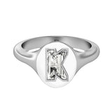Alphabet 18K Whitegold Initial K Signet Ring w. Solitaire Lab-Grown Diamond