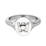 Alphabet 18K Whitegold Initial W Signet Ring w. Solitaire Lab-Grown Diamond