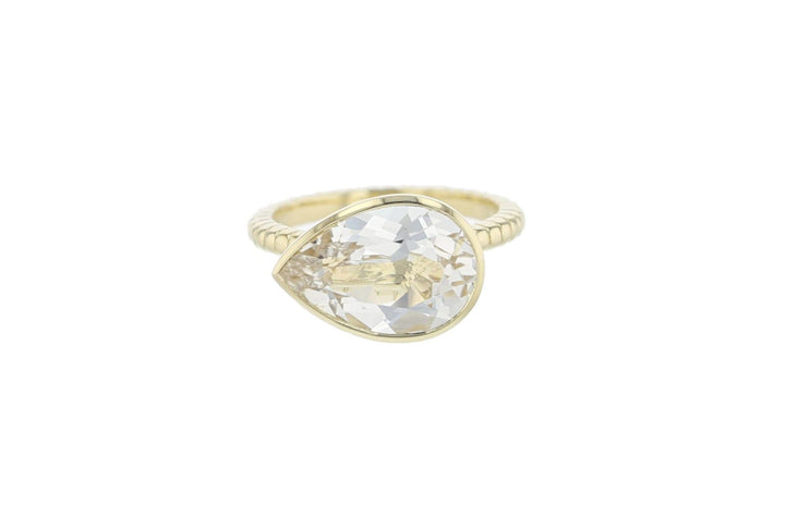 Large Pear Jollie 14K Gold Ring w. White Topaz