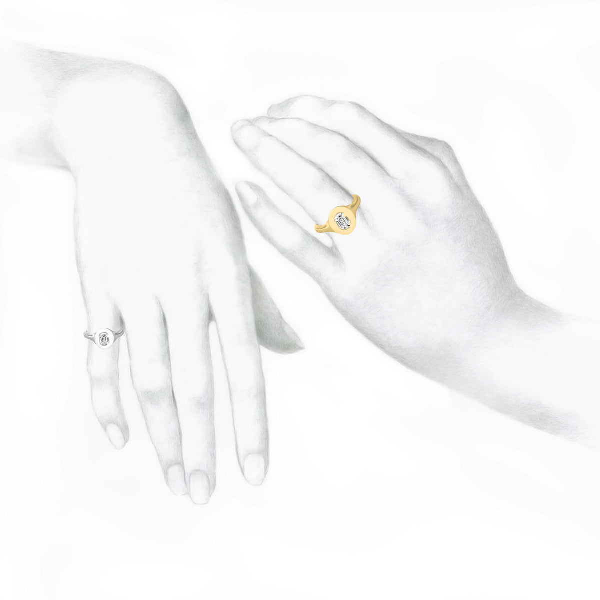 Alphabet 18K Whitegold Initial G Signet Ring w. Solitaire Lab-Grown Diamond