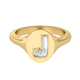 Alphabet 18K Gold Initial J Signet Ring w. Solitaire Lab-Grown Diamond