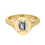 Alphabet 18K Gold Initial M Signet Ring w. Solitaire Lab-Grown Diamond