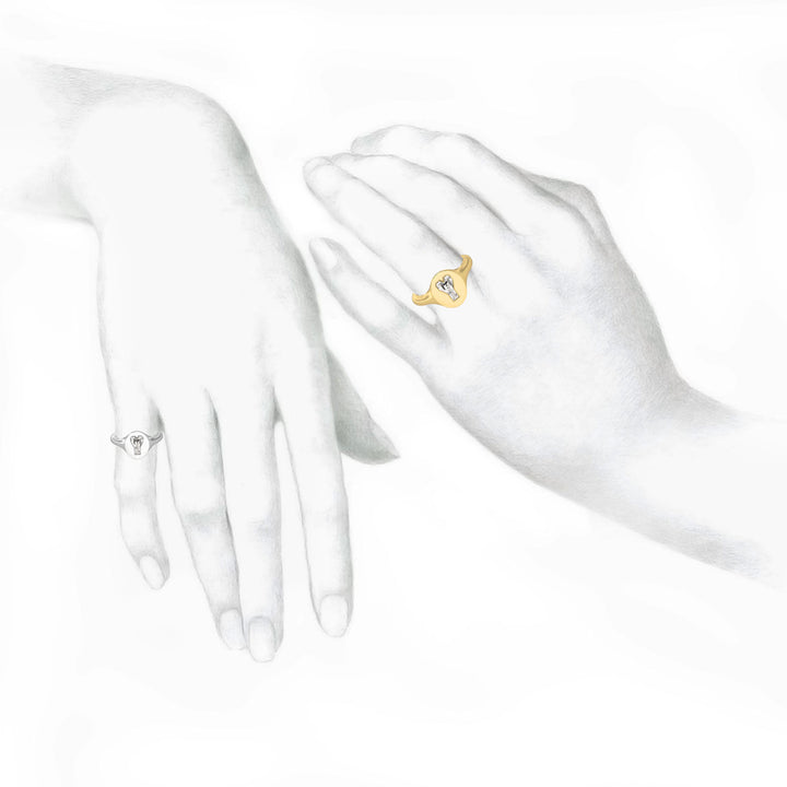 Alphabet 18K Whitegold Initial Y Signet Ring w. Solitaire Lab-Grown Diamond