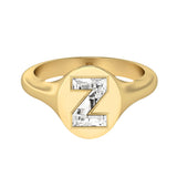 Alphabet 18K Gold Initial Z Signet Ring w. Solitaire Lab-Grown Diamond
