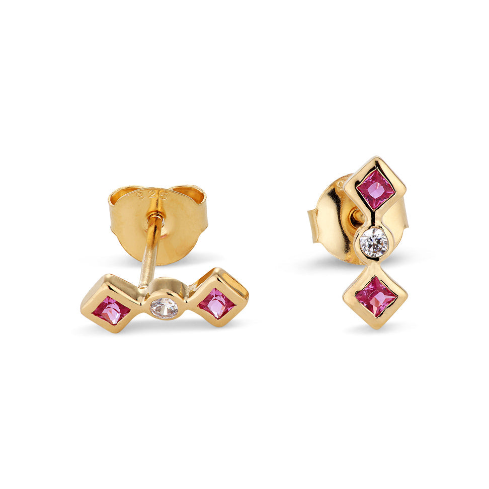 Zara Pink 14K Gold Plated Stud w. Zirkonia