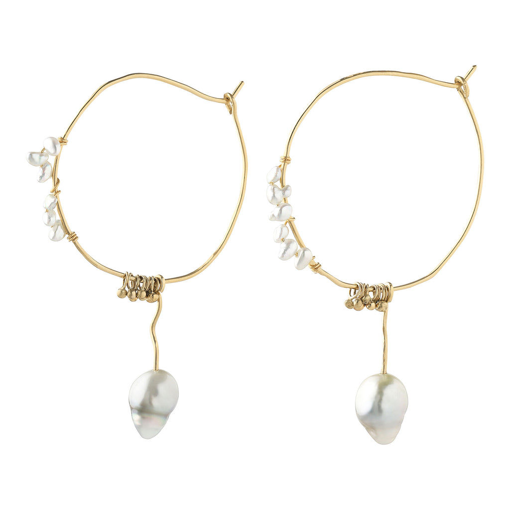 Ocean 14K Gold Hoops w. Pearls