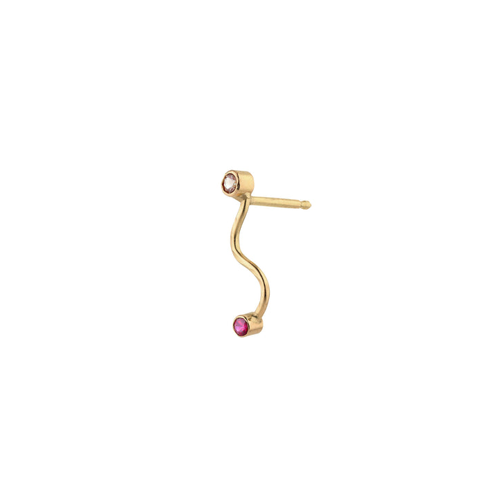 Doodle 18K Gold Earpin w. Pink Gemstones