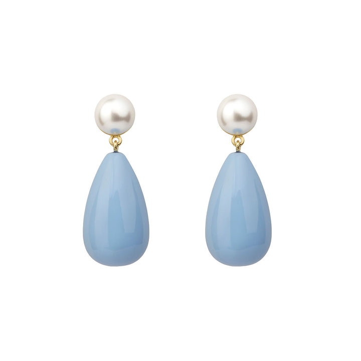 Drop Baby Blue & White Gold Plated Earrings w. Pearls