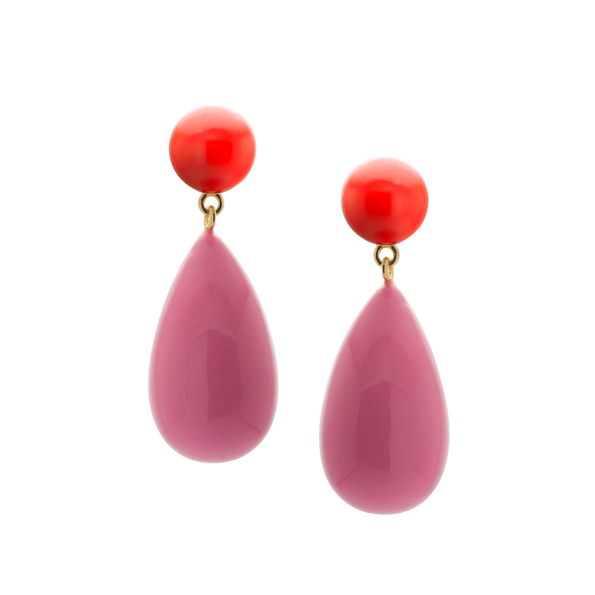 Drop Pink & Røde Forgyldte Øreringe