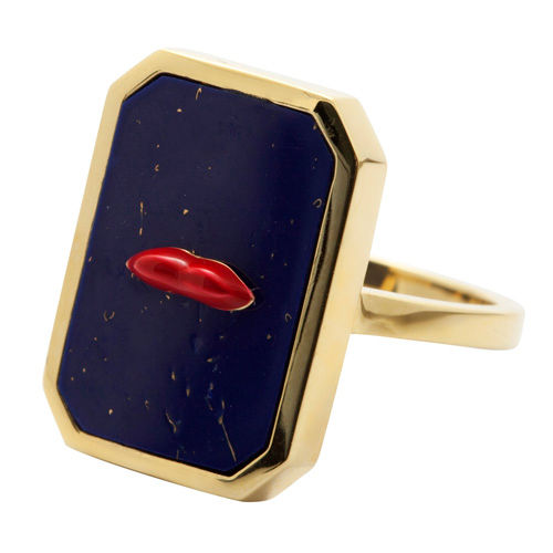 One Lip Red & Blue Gold Plated Ring
