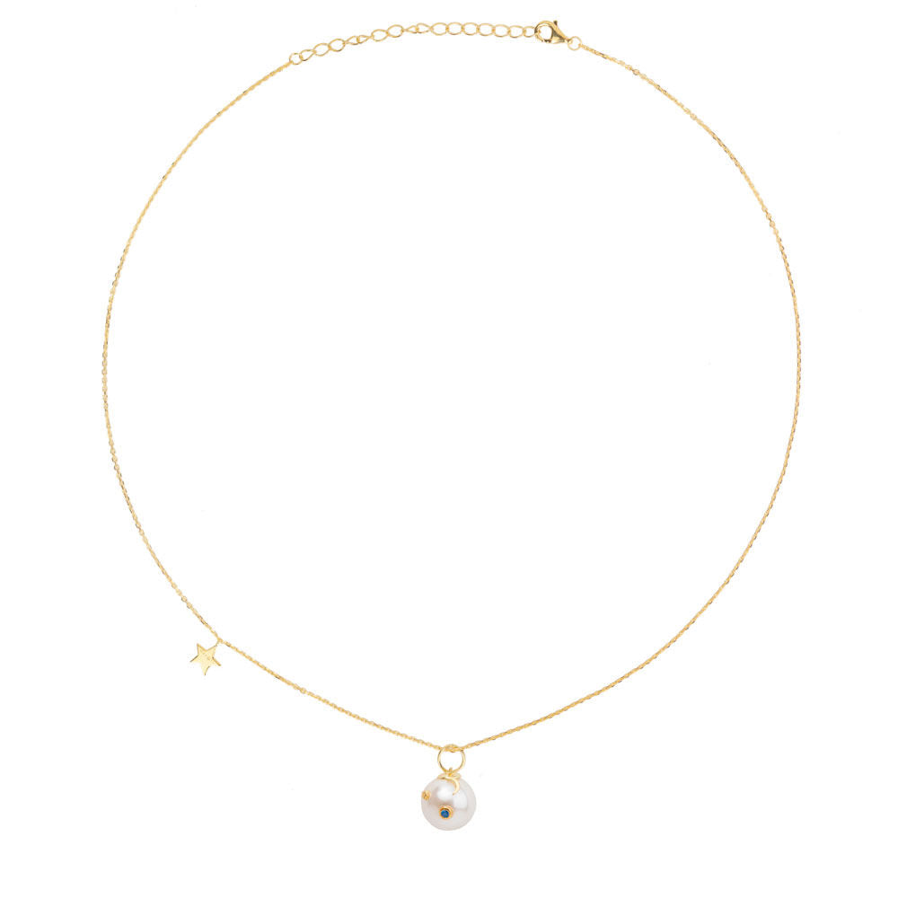 Perle und Sterngoldplatt Halskette w. Perle