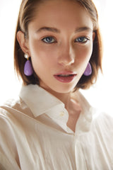 Drop Light Purple & White Gold Plated Earrings w. Pearls