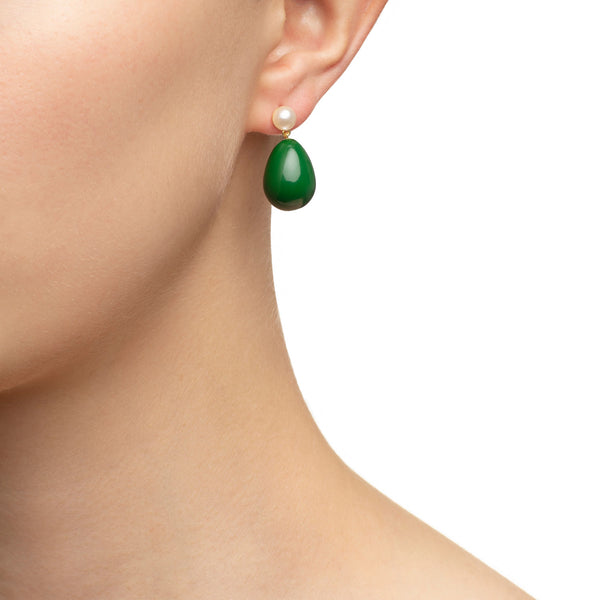 Green Mini Drop Gold Plated Earrings