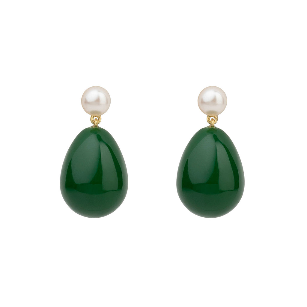 Green Mini Drop Gold Plated Earrings